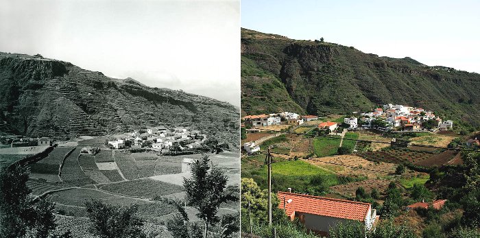 Evolución poblacional de un núcleo rural desde los años sesenta a la actualidad. Las Lagunetas, Gran Canaria (foto: Francisco Rojas Fariña). 