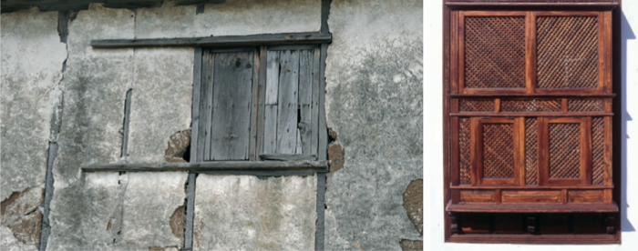 Diversas tipologías de ventanas. De izquierda a derecha y de arriba abajo: Ventana de guillotina; ventana de guillotina con cuarterones; ventana de corredera; ventanillo corredera; ventana de celosía; el resto son diversas variantes de ventanas de cuarterones.