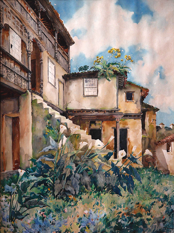 Antiguo jardÃn del Palacio de Lercaro, La Laguna. Acuarela de Francisco BonnÃn