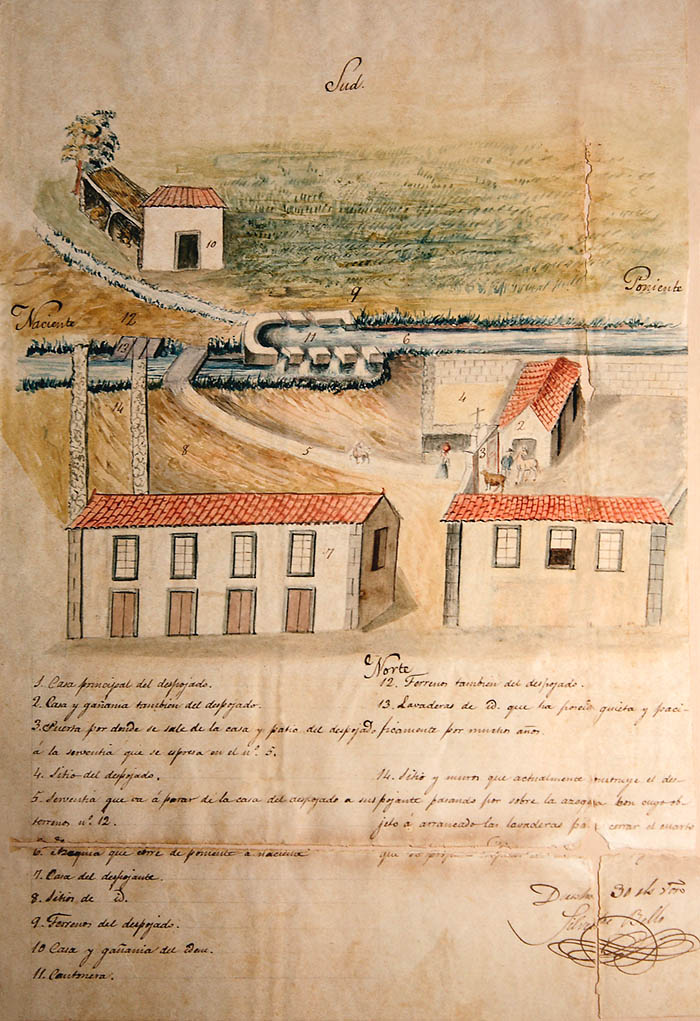 Documento gráfico sobre un litigio en Arucas. Silvestre Bello Artiles, entre 1857 y 1859. Tinta y aguada. Archivo Histórico Provincial de Las Palmas.