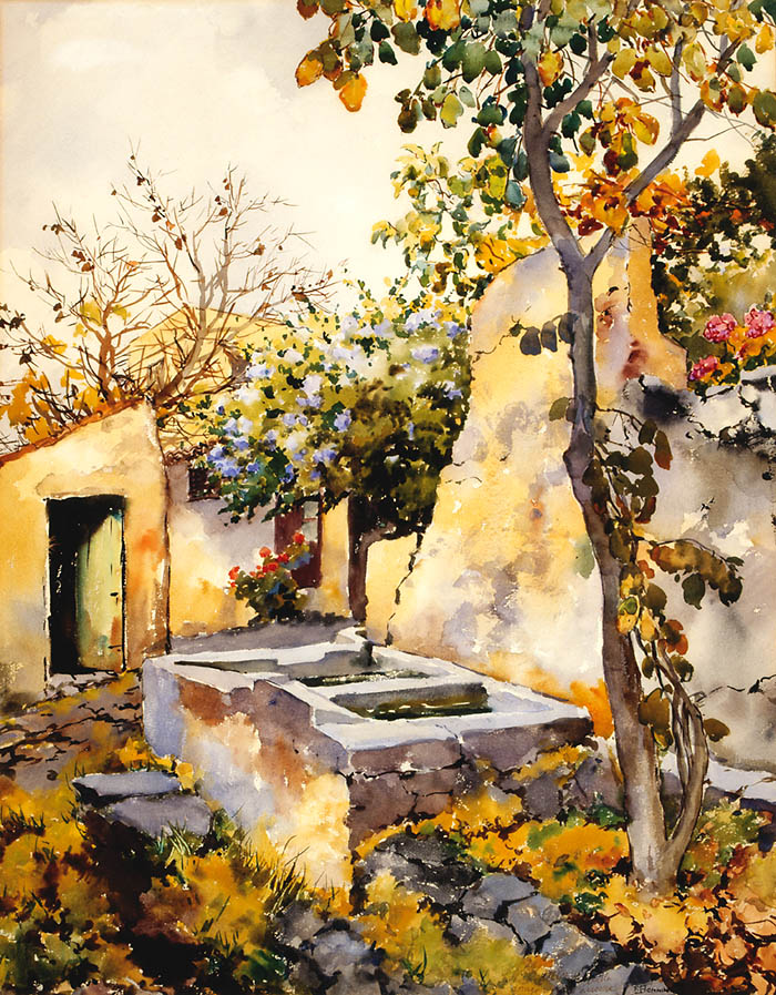 Patio. Acuarela de Francisco Bonnin.