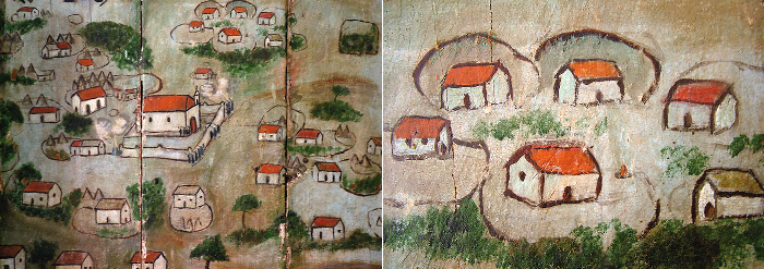 Fragmentos de la pintura del retablo de la Iglesia de San Miguel (Tuineje, Fuerteventura) en el que se representa una de las batallas que se libraron en Fuerteventura contra las invasiones inglesas de 1740.