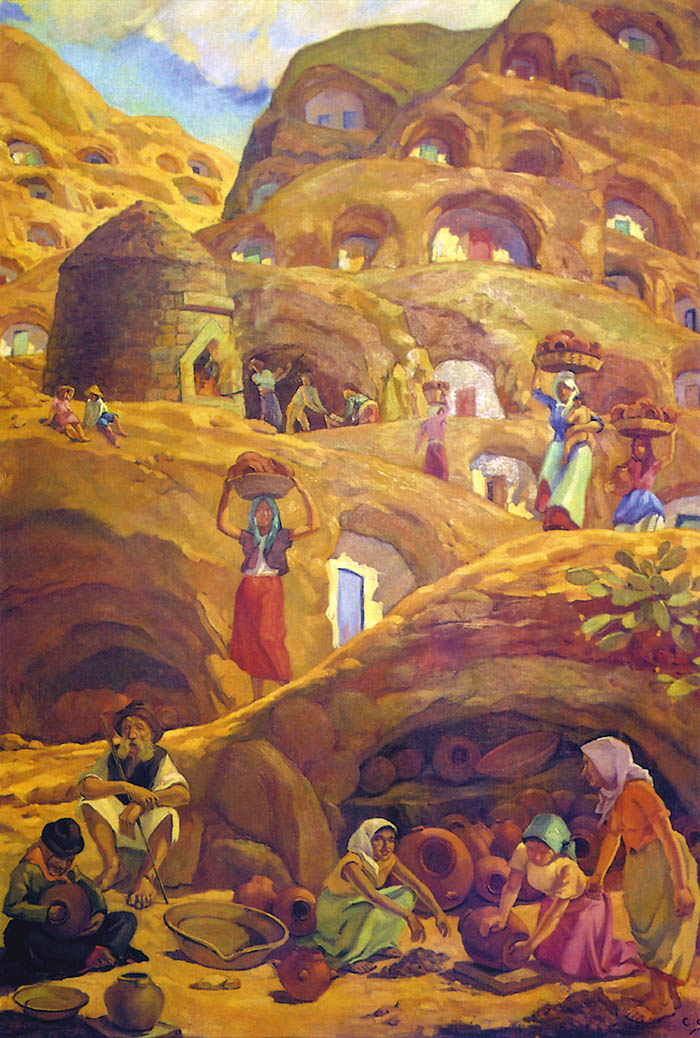 Alfareros canarios. Cirilo Suárez León. Óleo