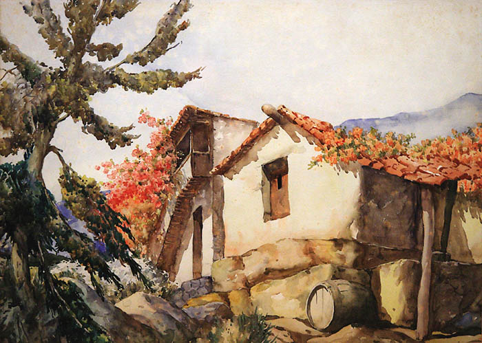 Casa canaria. Francisco Borgues Salas. Acuarela