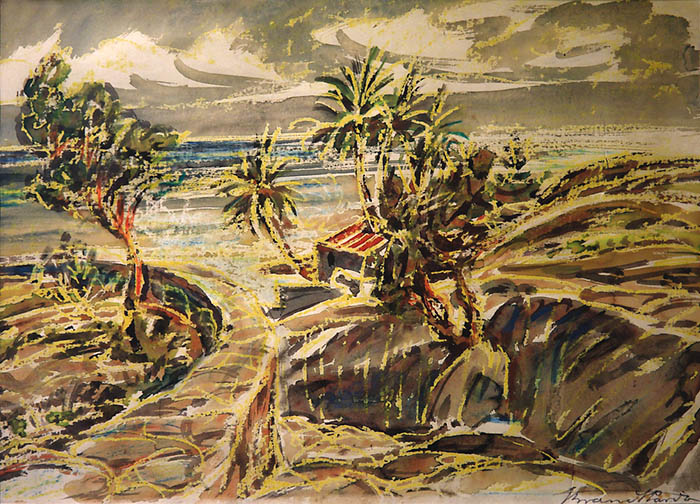 Paisaje con casa. Bruno Brandt. Acuarela