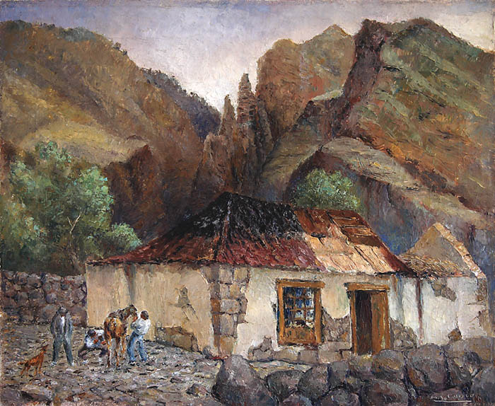 Casa en el Barranco del infierno. Mariano de Cossío. Óleo sobre lienzo