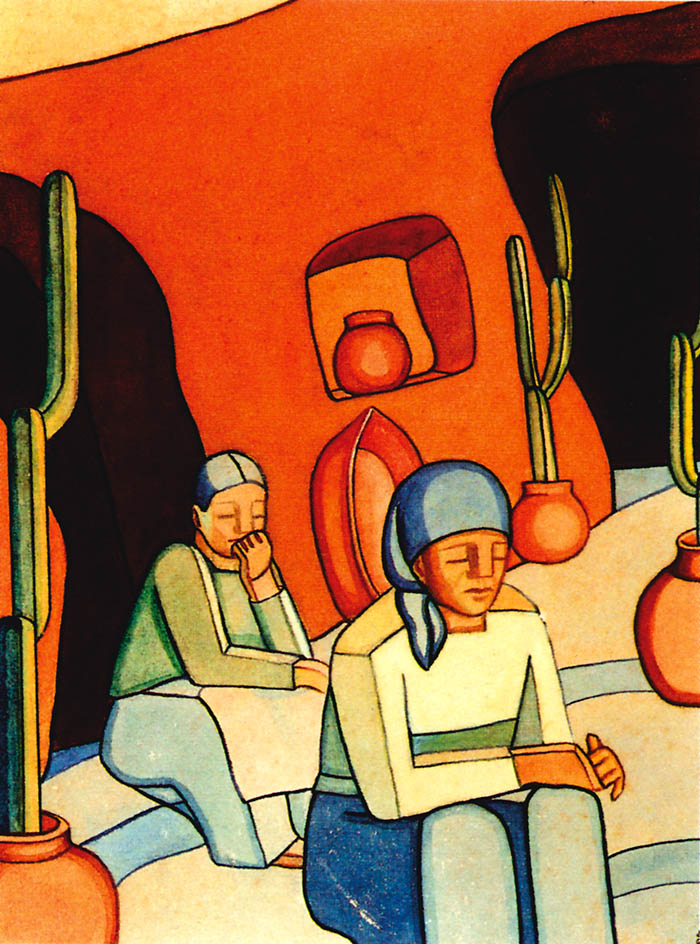 Motivo canario. Jesús Glz. Arencibia. 1933. Tinta y acuarela sobre pápel