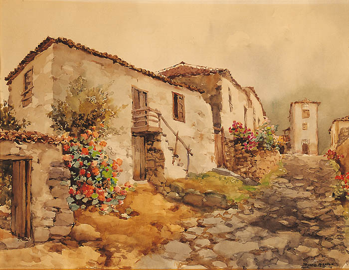 Paisaje canario. Francisco Bonnin Miranda. Acuarela