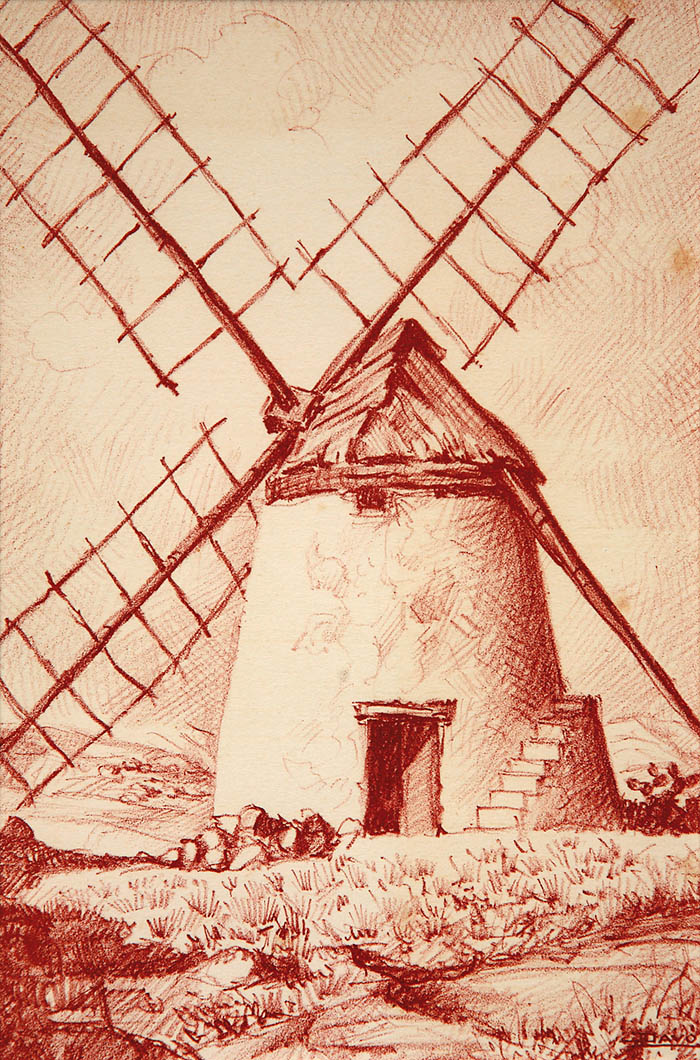 Molino de viento, de la carpeta Tenerife. Juan Davó, 1945. Cincografia