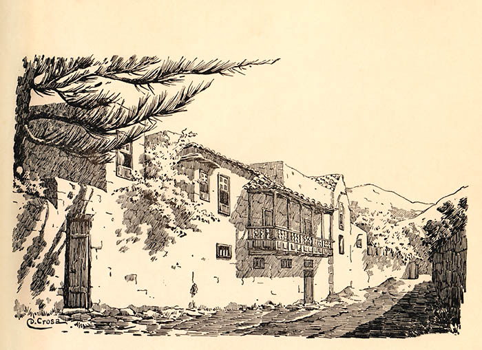 Dibujo de casa tradicional canaria en: Rincones de Tenerife: dibujos del natural. Diego Crosa.